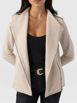 Online Saint and Sofia Cotton Biker Jacket-Light Beige-Black/Cream Stripe