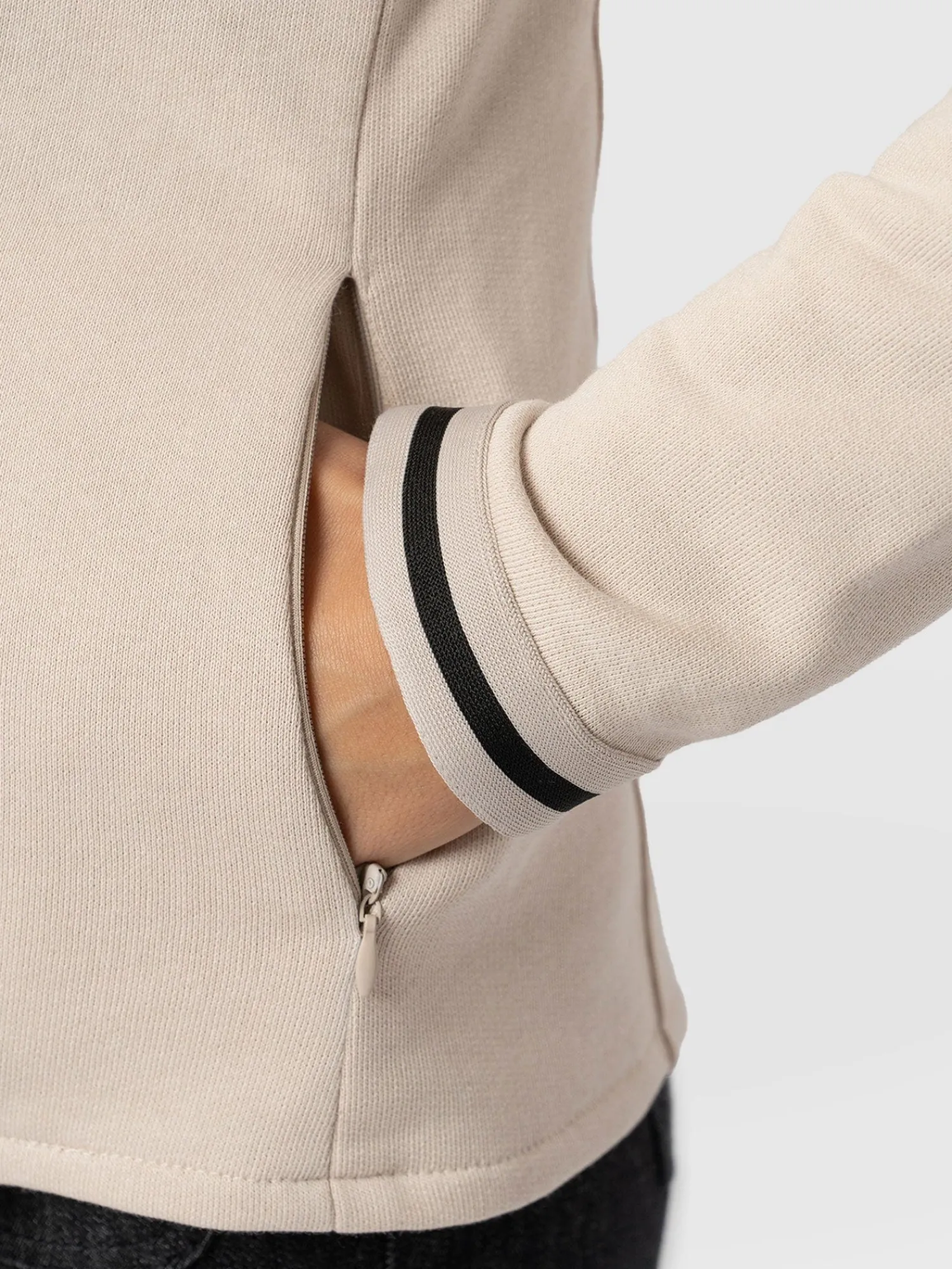 Online Saint and Sofia Cotton Biker Jacket-Light Beige-Black/Cream Stripe