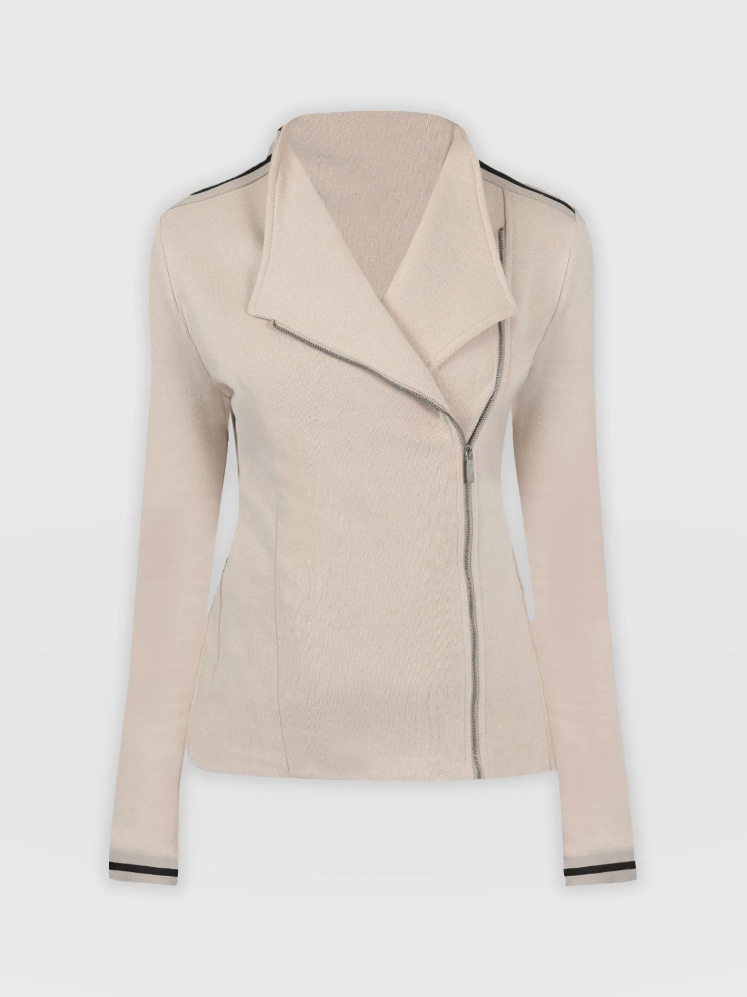 Online Saint and Sofia Cotton Biker Jacket-Light Beige-Black/Cream Stripe