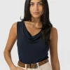 Hot Saint and Sofia Cowl Neck Cami - Navy