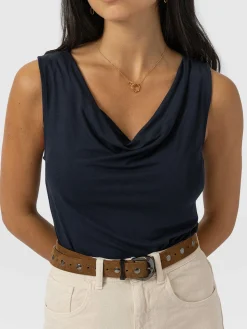 Hot Saint and Sofia Cowl Neck Cami - Navy
