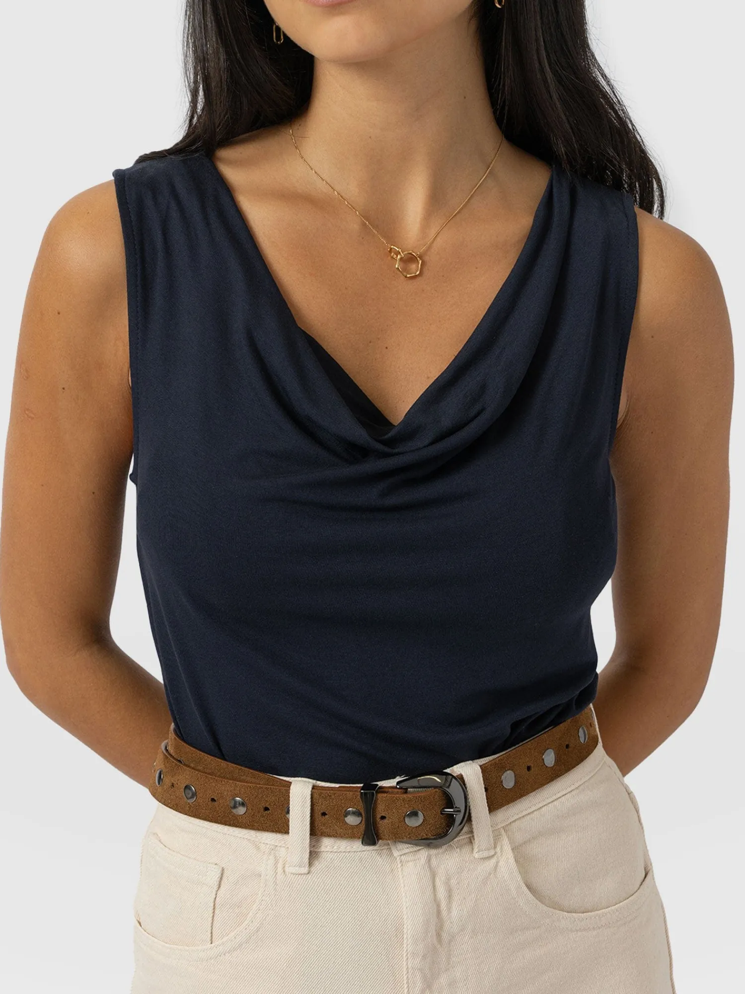 Hot Saint and Sofia Cowl Neck Cami - Navy