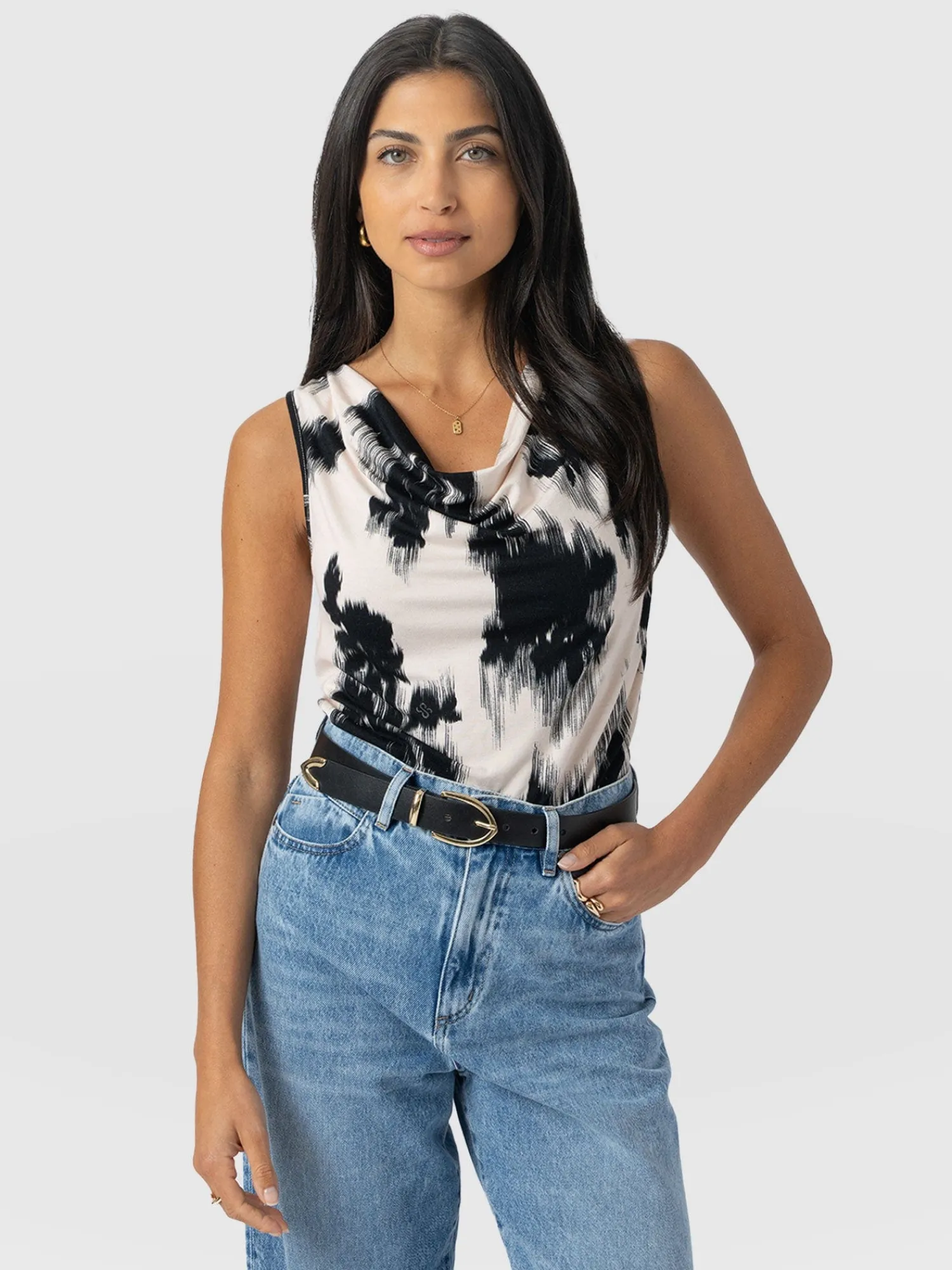 Hot Saint and Sofia Cowl Neck Cami - White Fade Floral