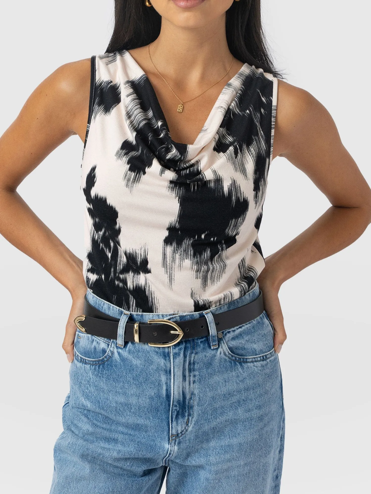 Hot Saint and Sofia Cowl Neck Cami - White Fade Floral
