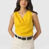Hot Saint and Sofia Cowl Neck Cami - Yellow Jacquard