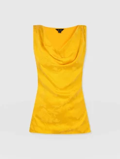 Hot Saint and Sofia Cowl Neck Cami - Yellow Jacquard