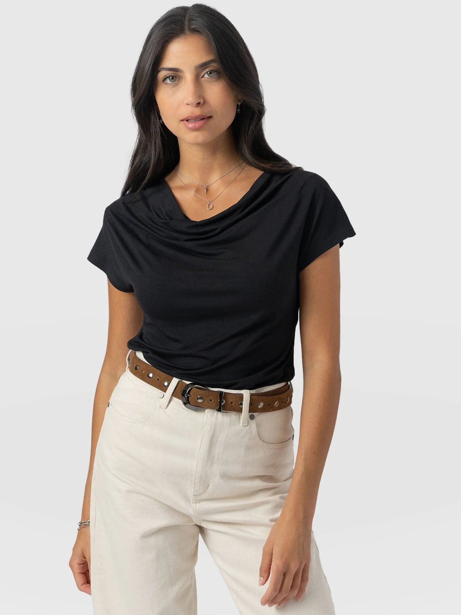 Hot Saint and Sofia Cowl Neck Tee - Black