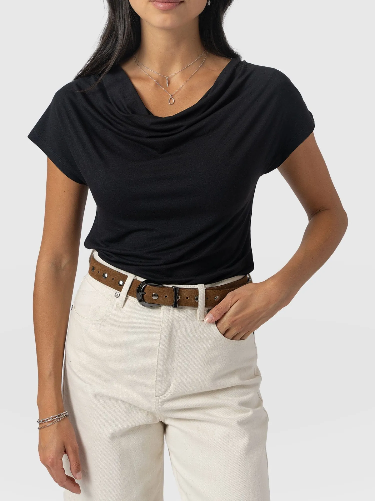 Hot Saint and Sofia Cowl Neck Tee - Black