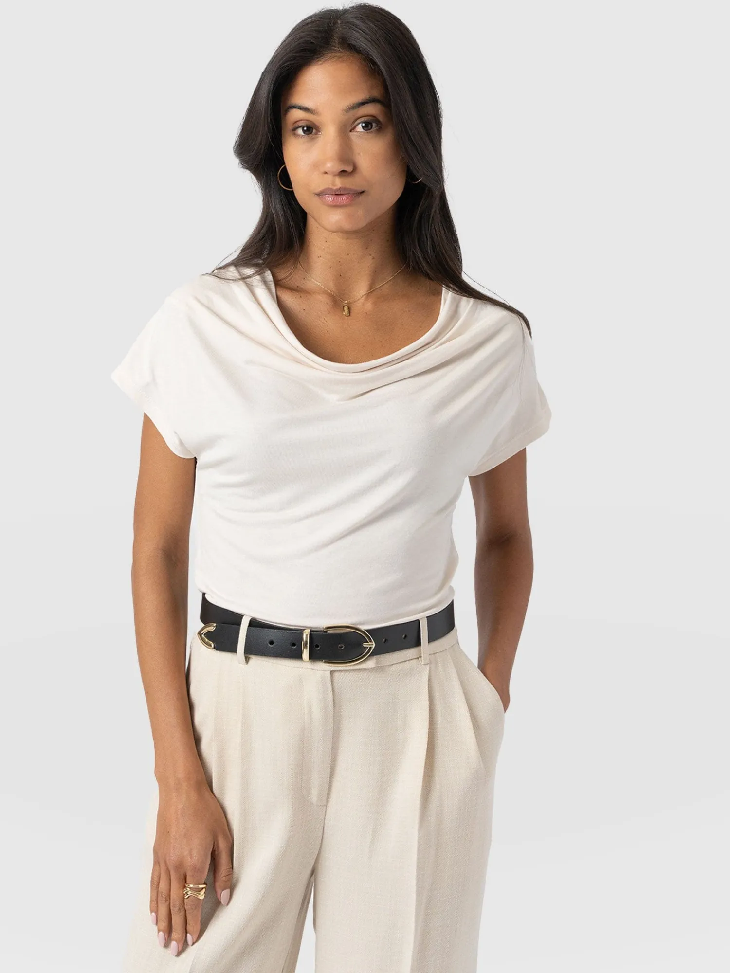 Online Saint and Sofia Cowl Neck Tee - Cream