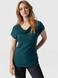 Clearance Saint and Sofia Cowl Neck Tee - Deep Green