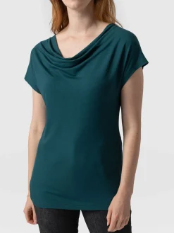 Clearance Saint and Sofia Cowl Neck Tee - Deep Green