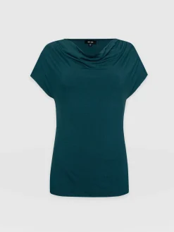 Clearance Saint and Sofia Cowl Neck Tee - Deep Green