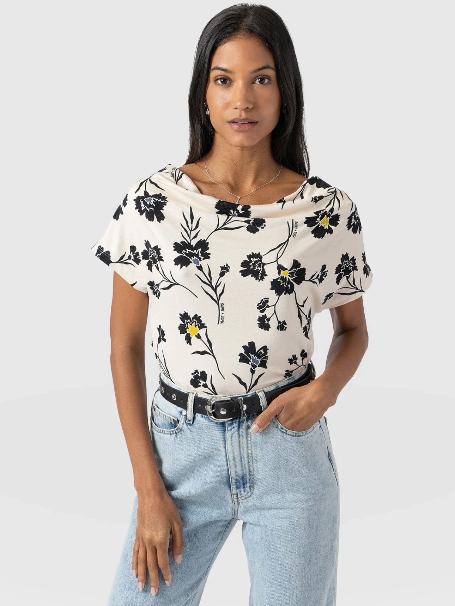 Fashion Saint and Sofia Cowl Neck Tee - White Spring Floral