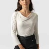 Online Saint and Sofia Cowl Neck Tee Long Sleeve - Cream