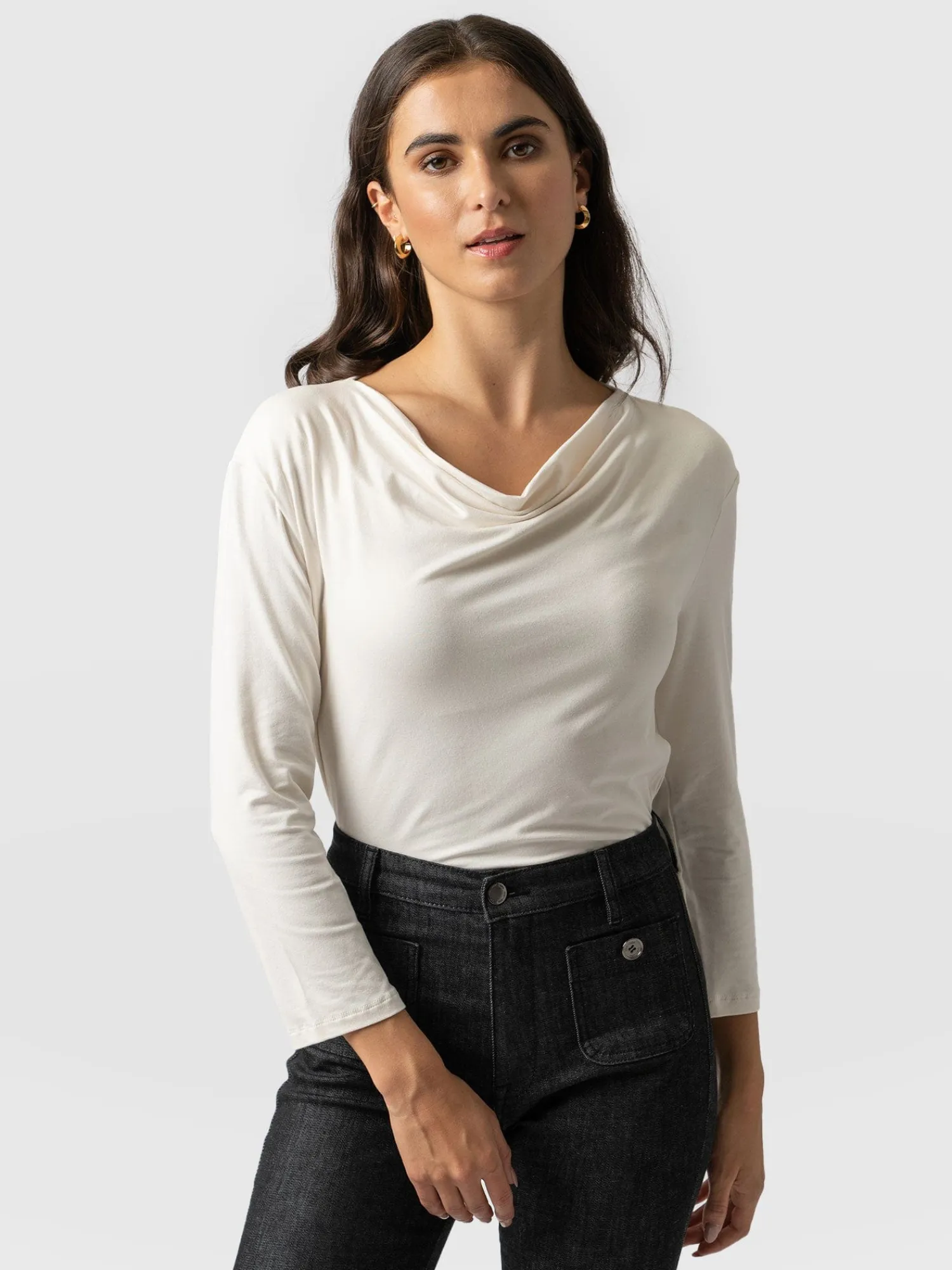 Online Saint and Sofia Cowl Neck Tee Long Sleeve - Cream