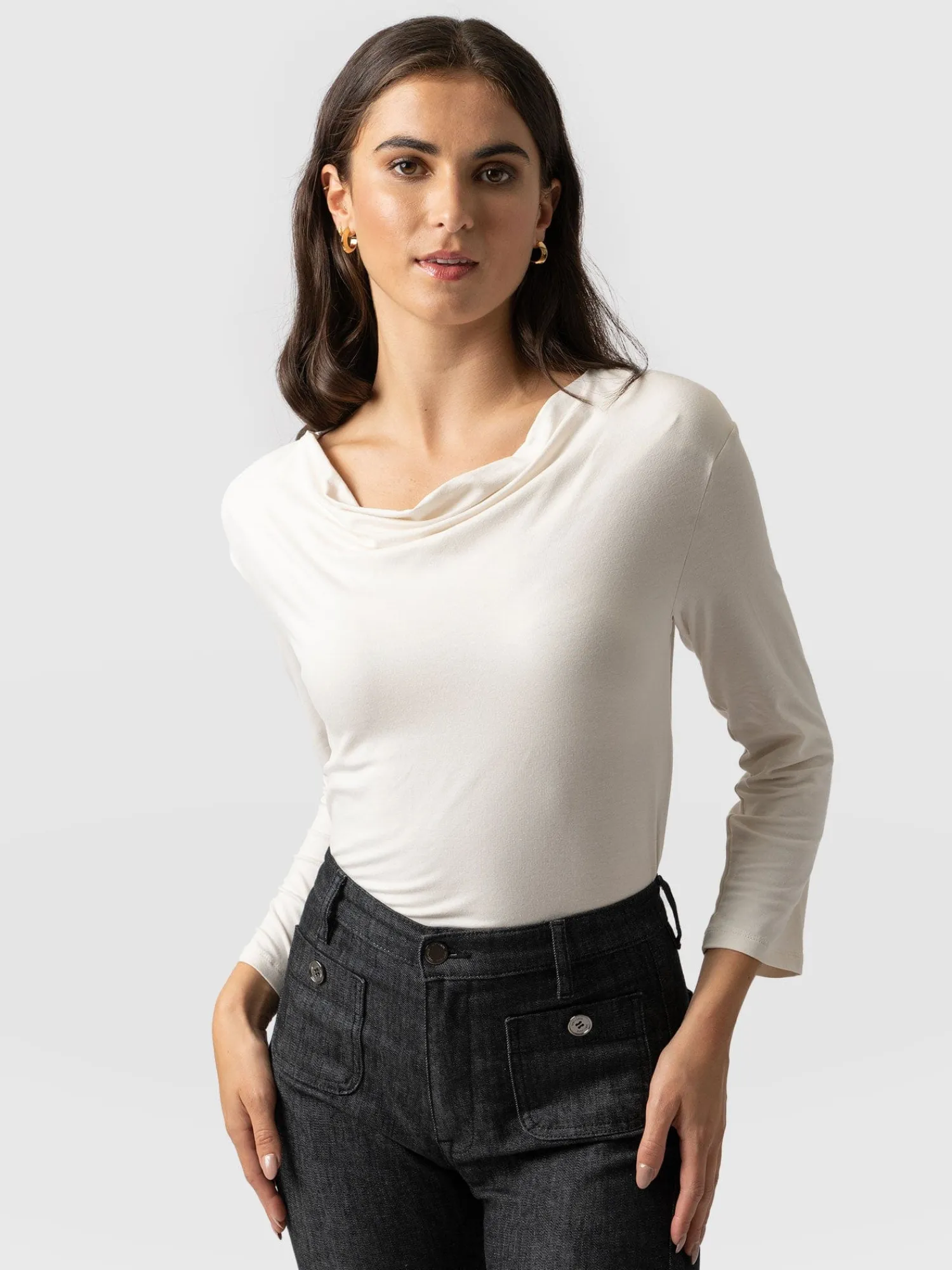 Online Saint and Sofia Cowl Neck Tee Long Sleeve - Cream