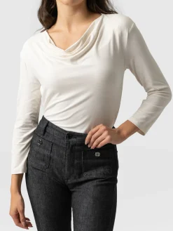 Online Saint and Sofia Cowl Neck Tee Long Sleeve - Cream