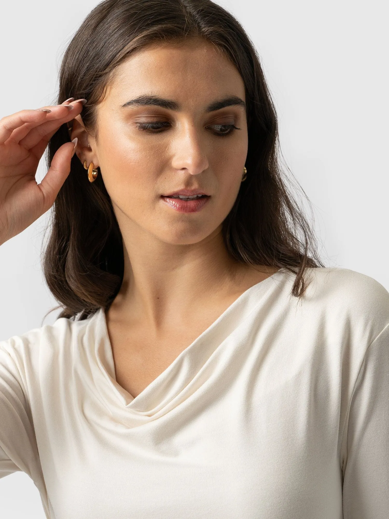 Online Saint and Sofia Cowl Neck Tee Long Sleeve - Cream