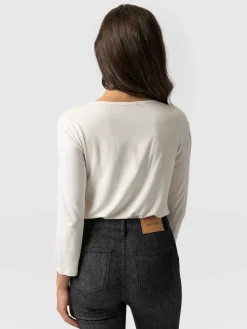 Online Saint and Sofia Cowl Neck Tee Long Sleeve - Cream