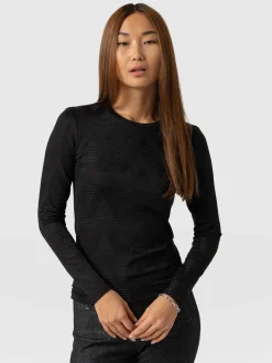 Outlet Saint and Sofia Darcey Long Sleeve Tee - Black Jacquard