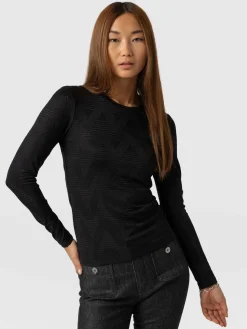 Outlet Saint and Sofia Darcey Long Sleeve Tee - Black Jacquard