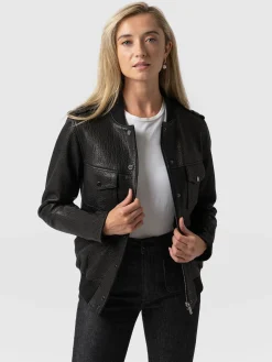 Hot Saint and Sofia Delphi Leather Bomber Jacket - Black