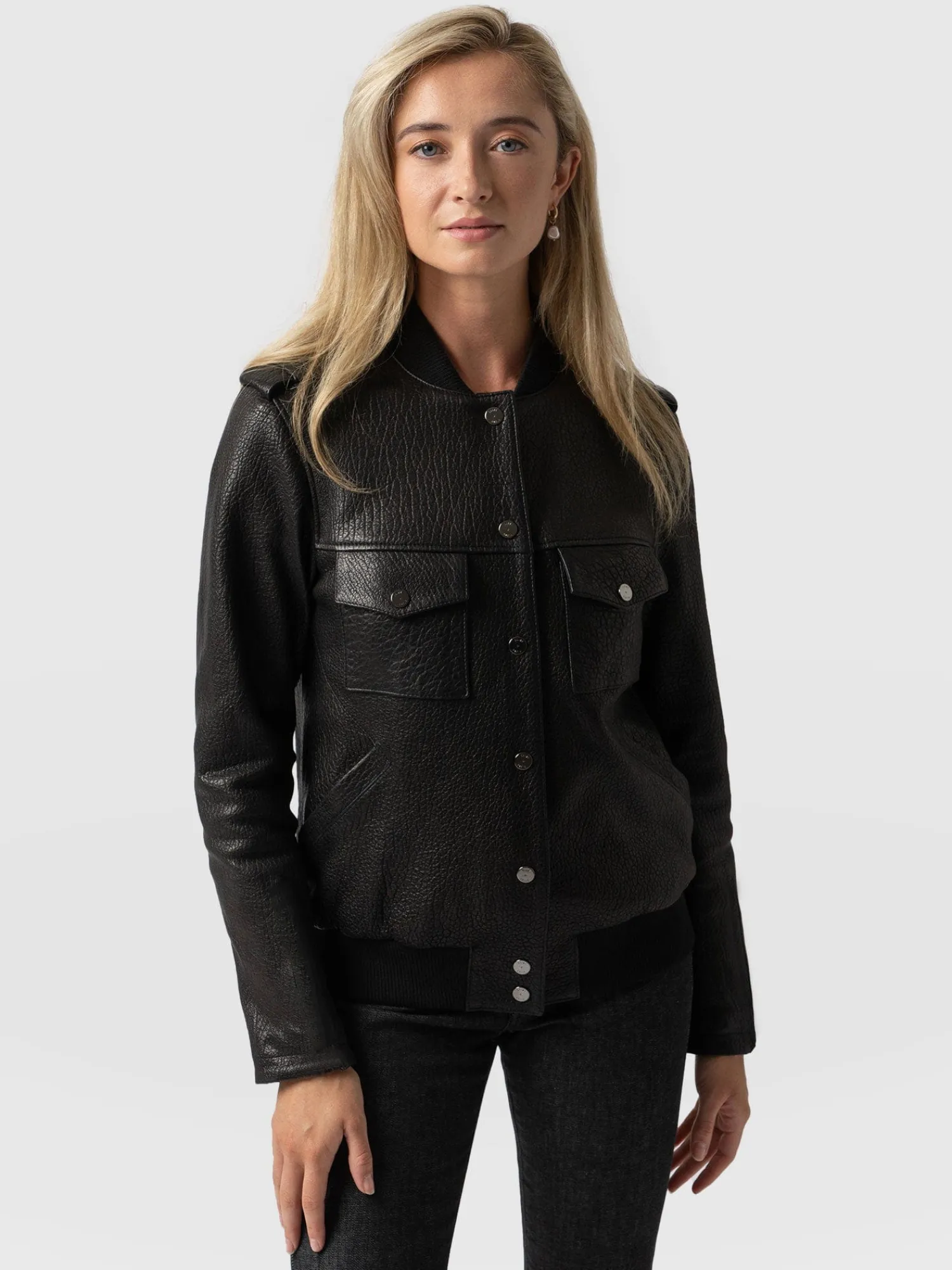 Hot Saint and Sofia Delphi Leather Bomber Jacket - Black