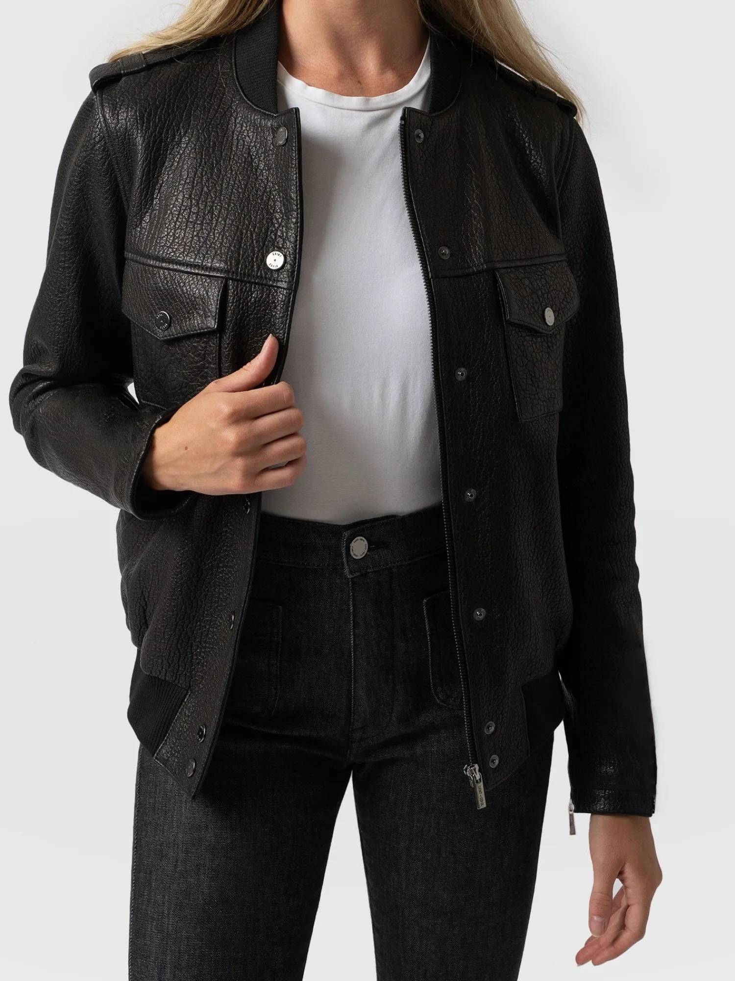 Hot Saint and Sofia Delphi Leather Bomber Jacket - Black