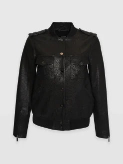Hot Saint and Sofia Delphi Leather Bomber Jacket - Black