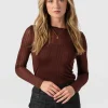 New Saint and Sofia Demi Lace Long Sleeve Tee - Maroon