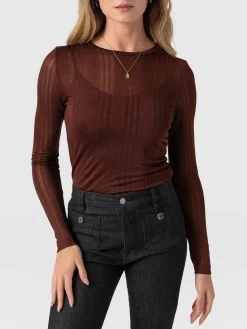 New Saint and Sofia Demi Lace Long Sleeve Tee - Maroon
