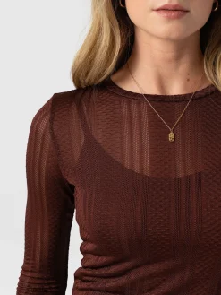 New Saint and Sofia Demi Lace Long Sleeve Tee - Maroon