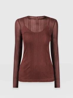 New Saint and Sofia Demi Lace Long Sleeve Tee - Maroon