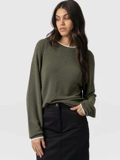 Best Saint and Sofia Diamond Knit Sweater - Khaki