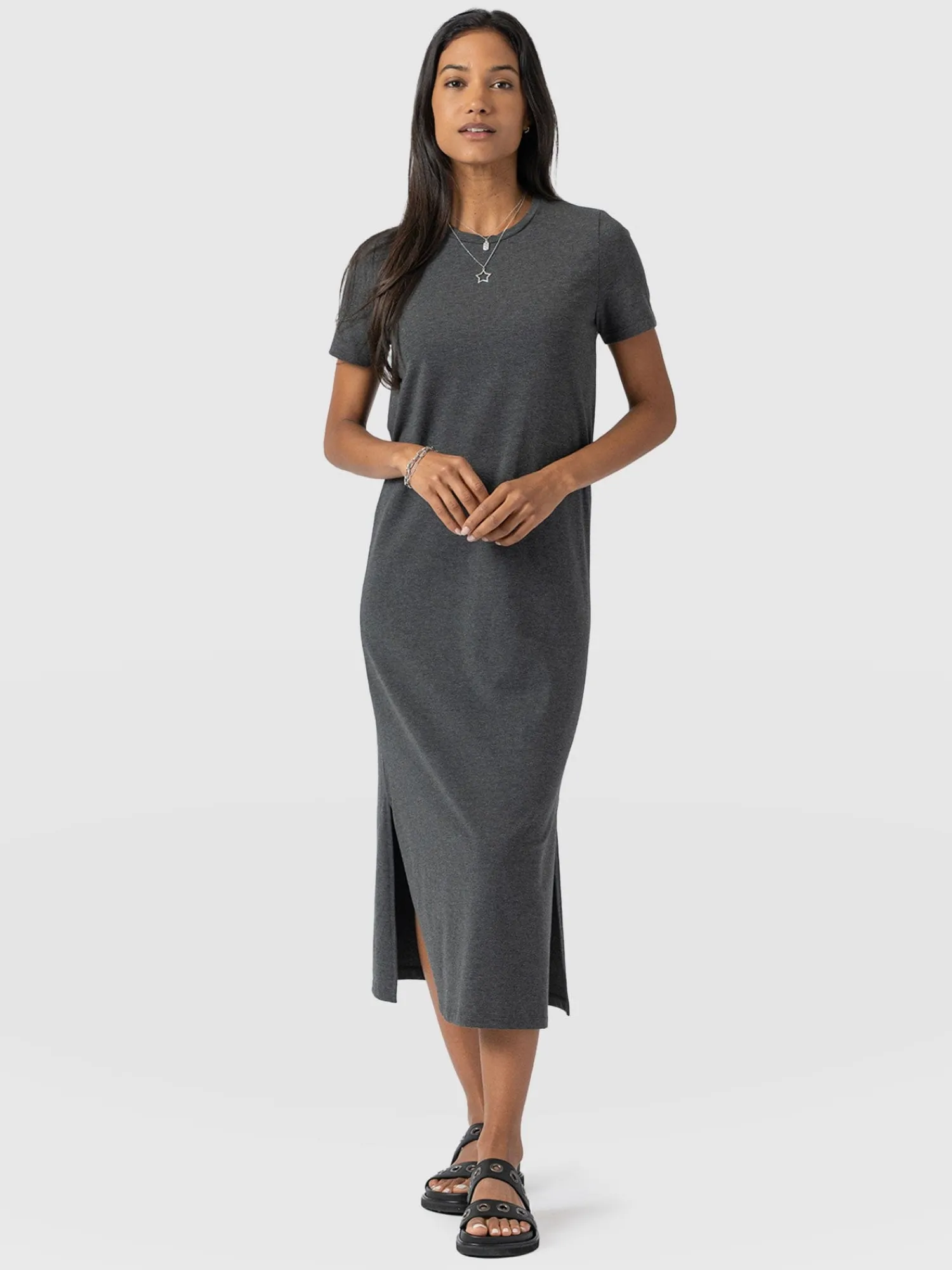 New Saint and Sofia Easy T-Shirt Midi Dress - Charcoal
