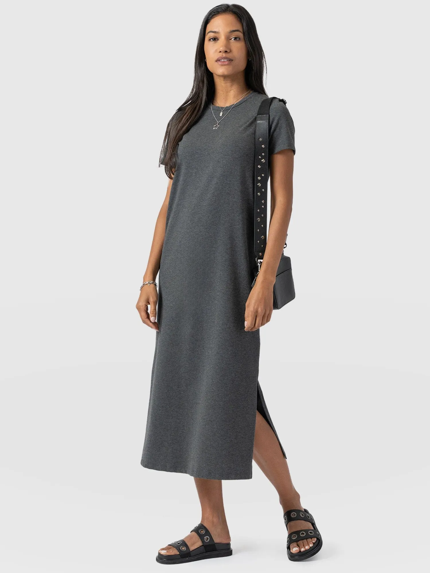 New Saint and Sofia Easy T-Shirt Midi Dress - Charcoal