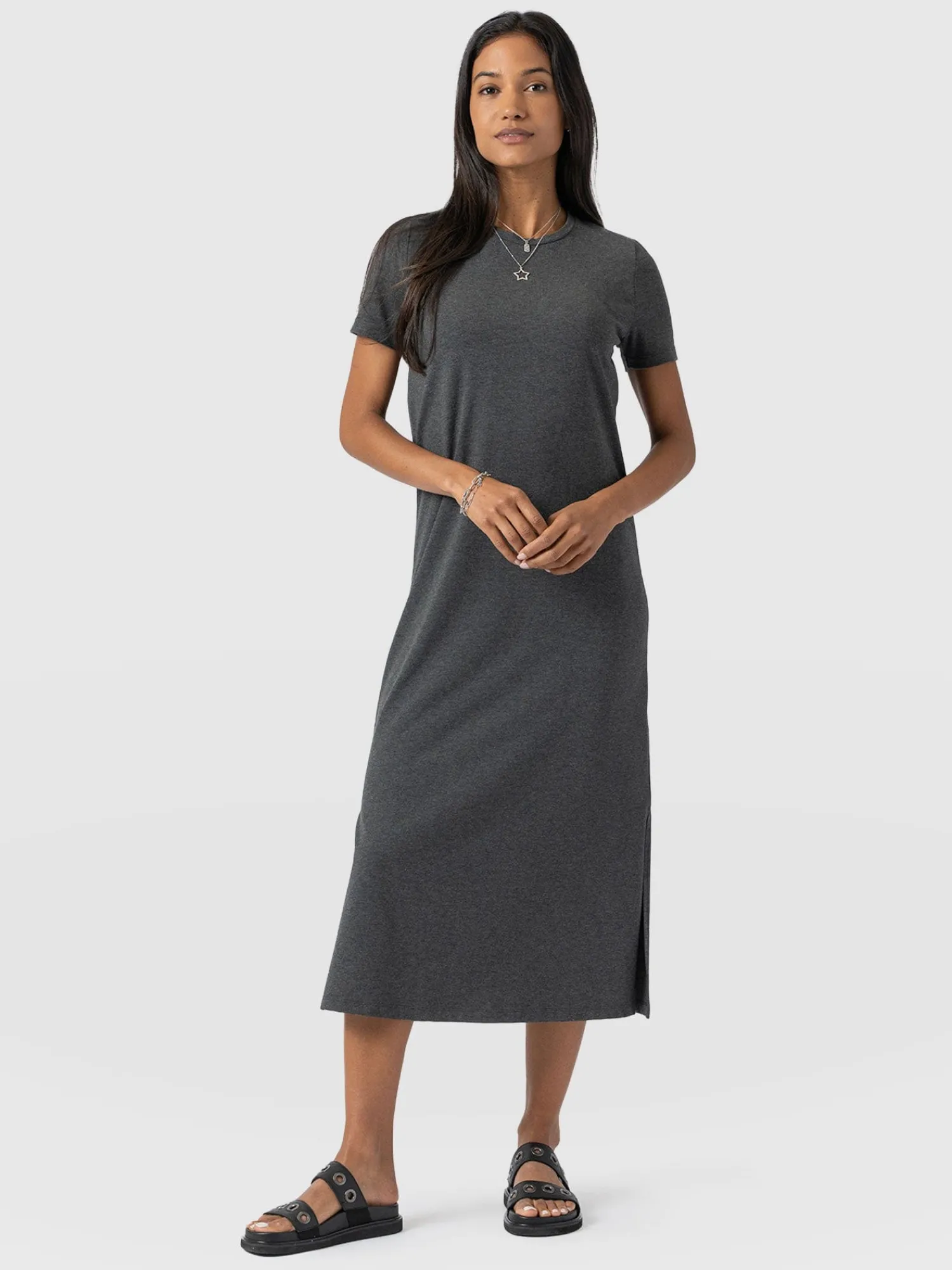 New Saint and Sofia Easy T-Shirt Midi Dress - Charcoal