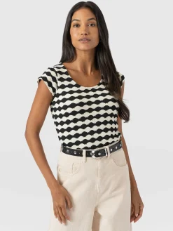 Discount Saint and Sofia Elise Scoop Neck Tee - Black/Cream