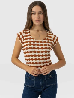 Hot Saint and Sofia Elise Scoop Neck Tee - Brown/Cream