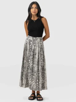 Sale Saint and Sofia Eliza Pleated Skirt - Cream Snake