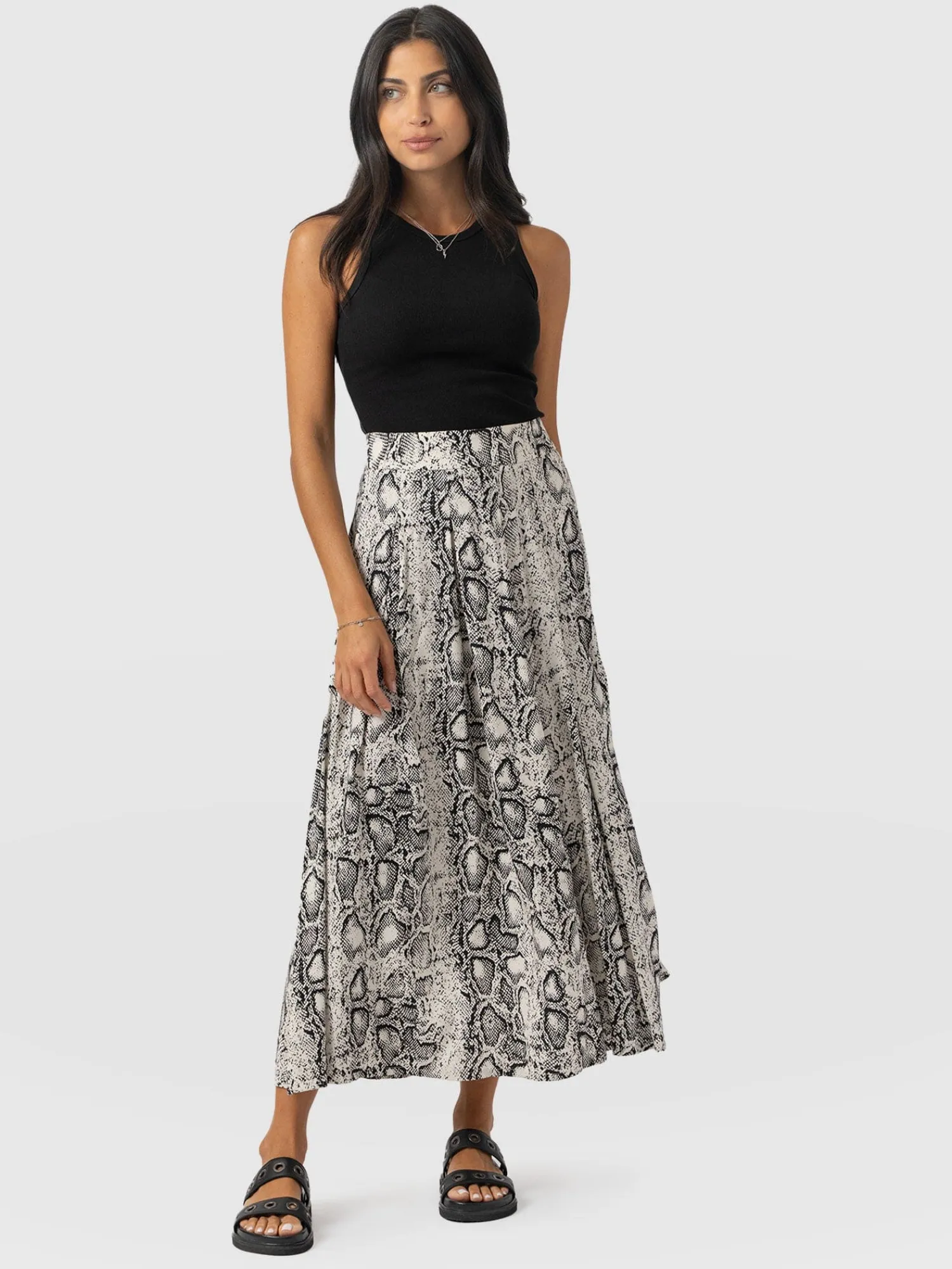 Sale Saint and Sofia Eliza Pleated Skirt - Cream Snake