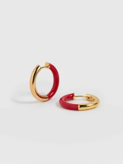 Best Saint and Sofia Enamel Hoop Earrings - Gold/Red