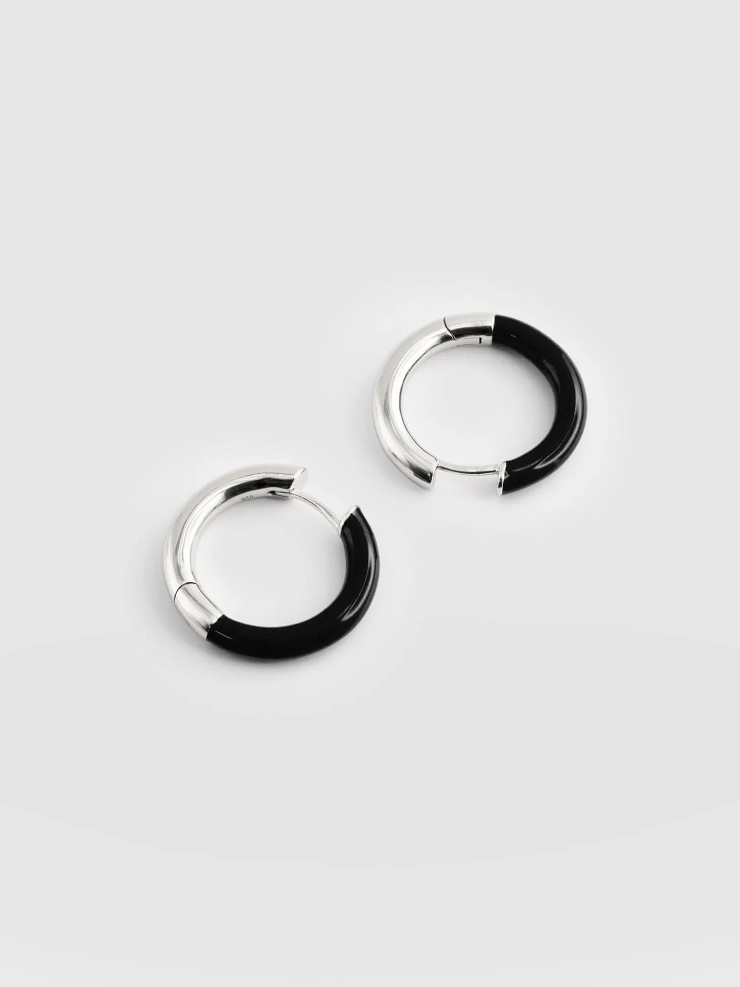 New Saint and Sofia Enamel Hoop Earrings - Silver/Black