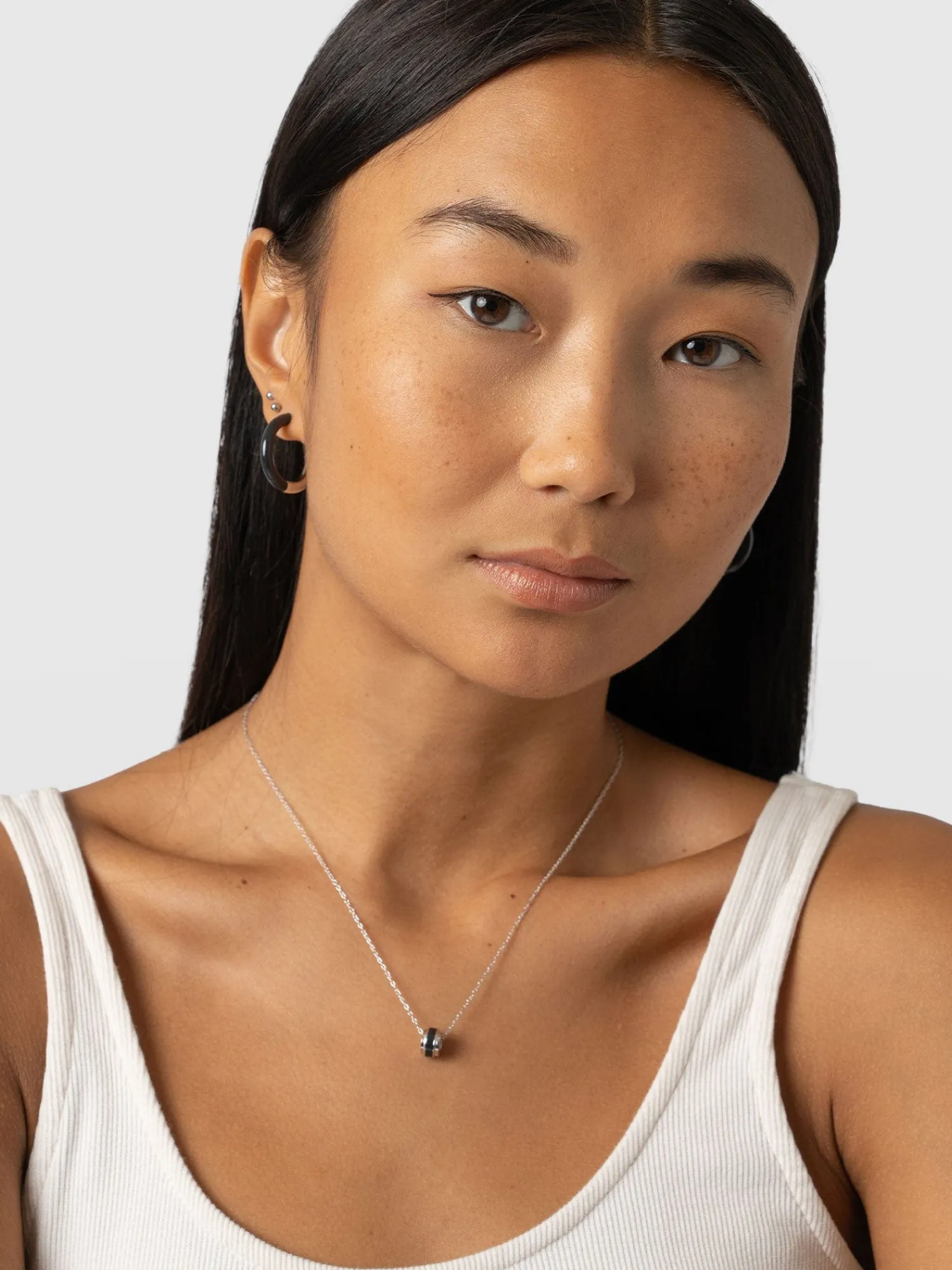 New Saint and Sofia Enamel Hoop Earrings - Silver/Black