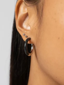 New Saint and Sofia Enamel Hoop Earrings - Silver/Black