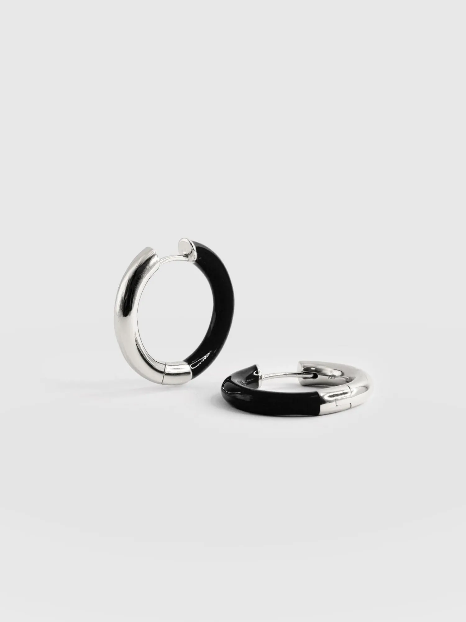 New Saint and Sofia Enamel Hoop Earrings - Silver/Black