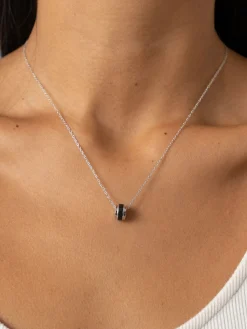 New Saint and Sofia Enamel Stripe Charm Necklace - Silver/Black