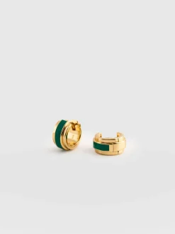 Outlet Saint and Sofia Enamel Stripe Huggie Earrings - Gold/Green