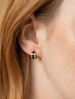 Clearance Saint and Sofia Enamel Stripe Huggie Earrings - Gold/Black