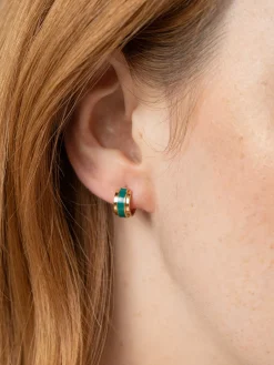 Outlet Saint and Sofia Enamel Stripe Huggie Earrings - Gold/Green